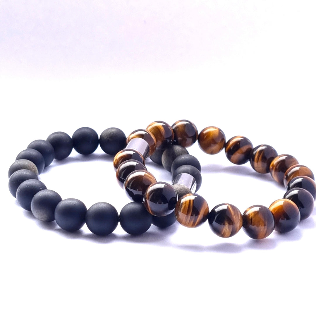 Matte obsidian and tigerseye bracelet