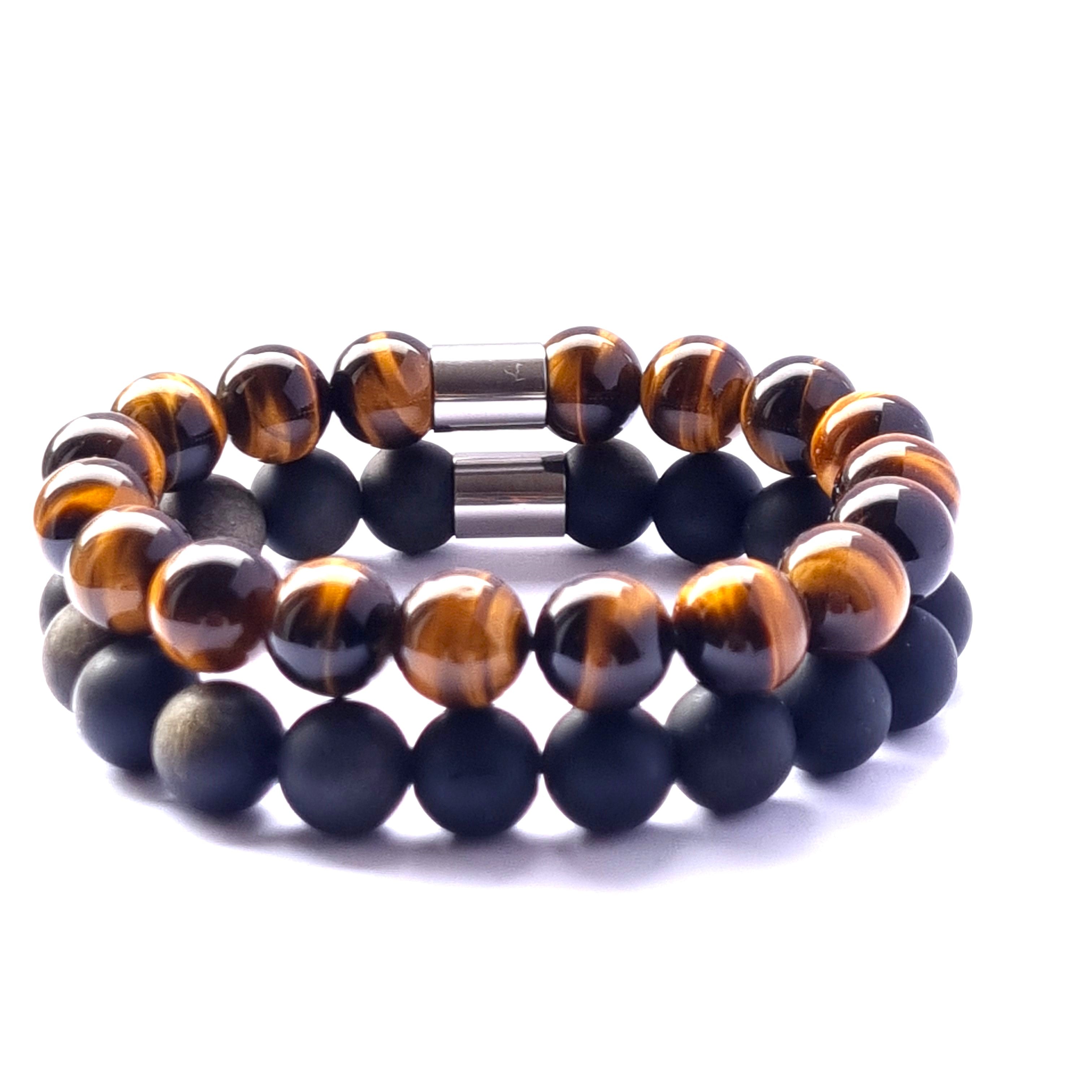 Tigerseye outlet and matte golden obsidian bracelet