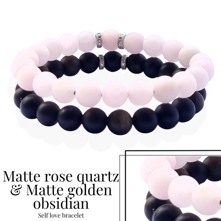 Matte golden obsidian and rose quartz bracelet