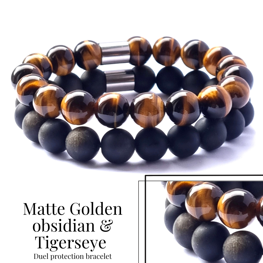 Matte obsidian and tigerseye bracelet