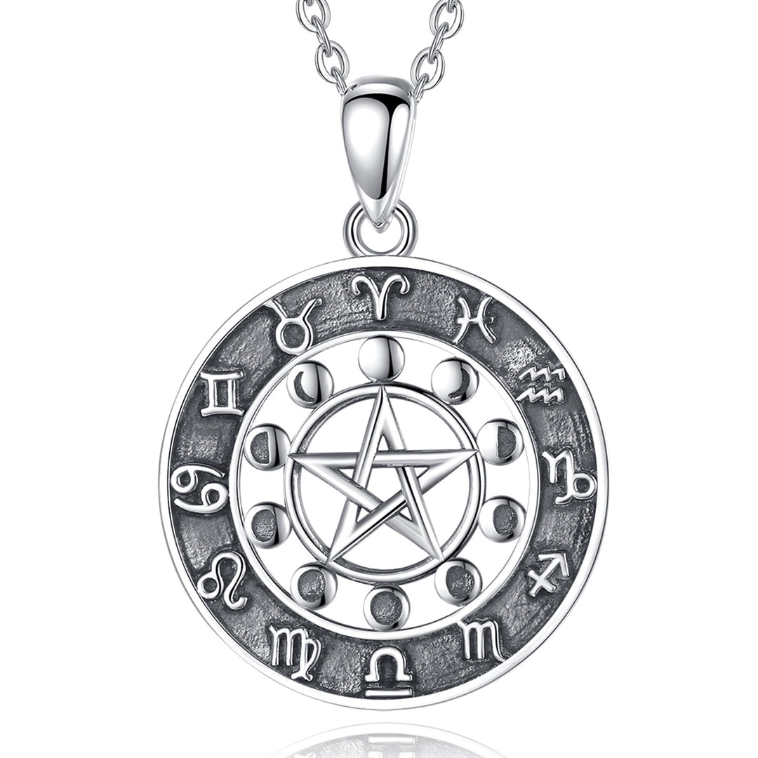 silver pentagram moon necklace
