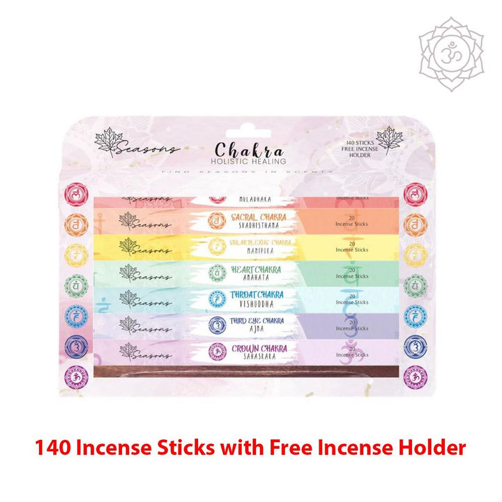 Seasons 7 Chakra Gift Pack Agarbatti Joss with Free Burner 140 Incense Sticks