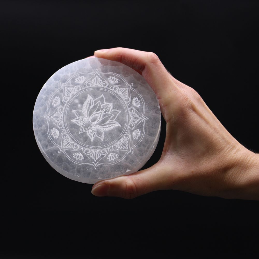 Medium Selenite Charging Plate 10cm -  Lotus Mandala